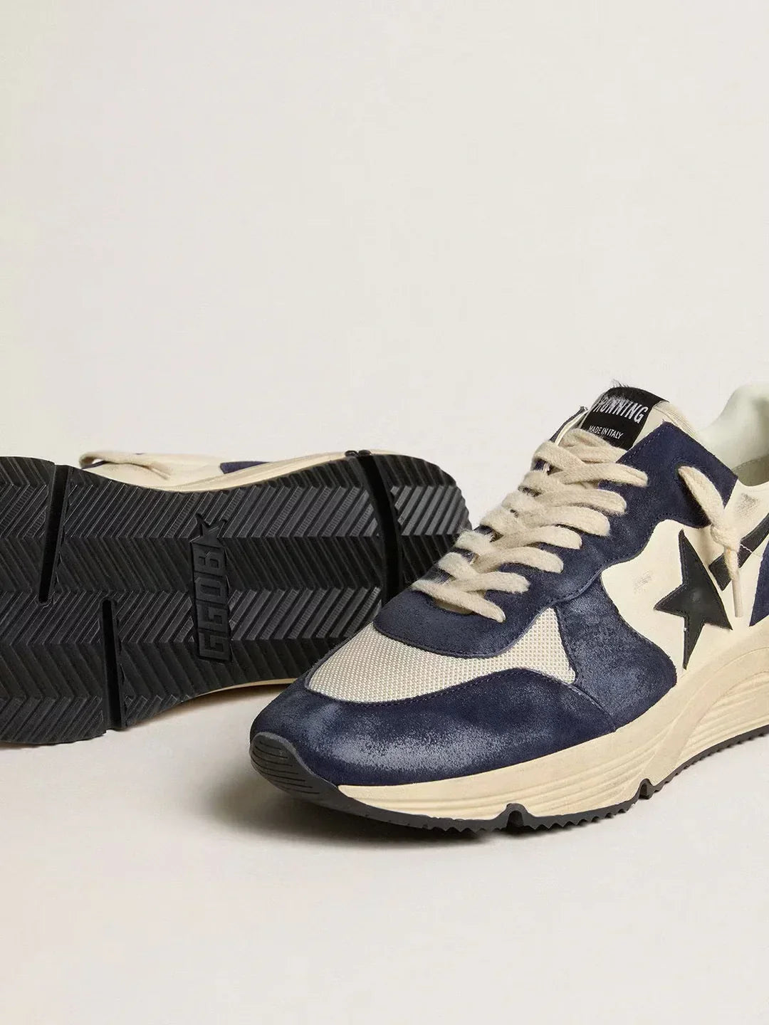GGDB - Running Sole pour homme en cuir nappa noir et beige avec étoile et contrefort noirs