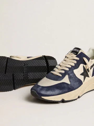 Running Sole pour homme en cuir nappa noir et beige avec étoile et contrefort noirs