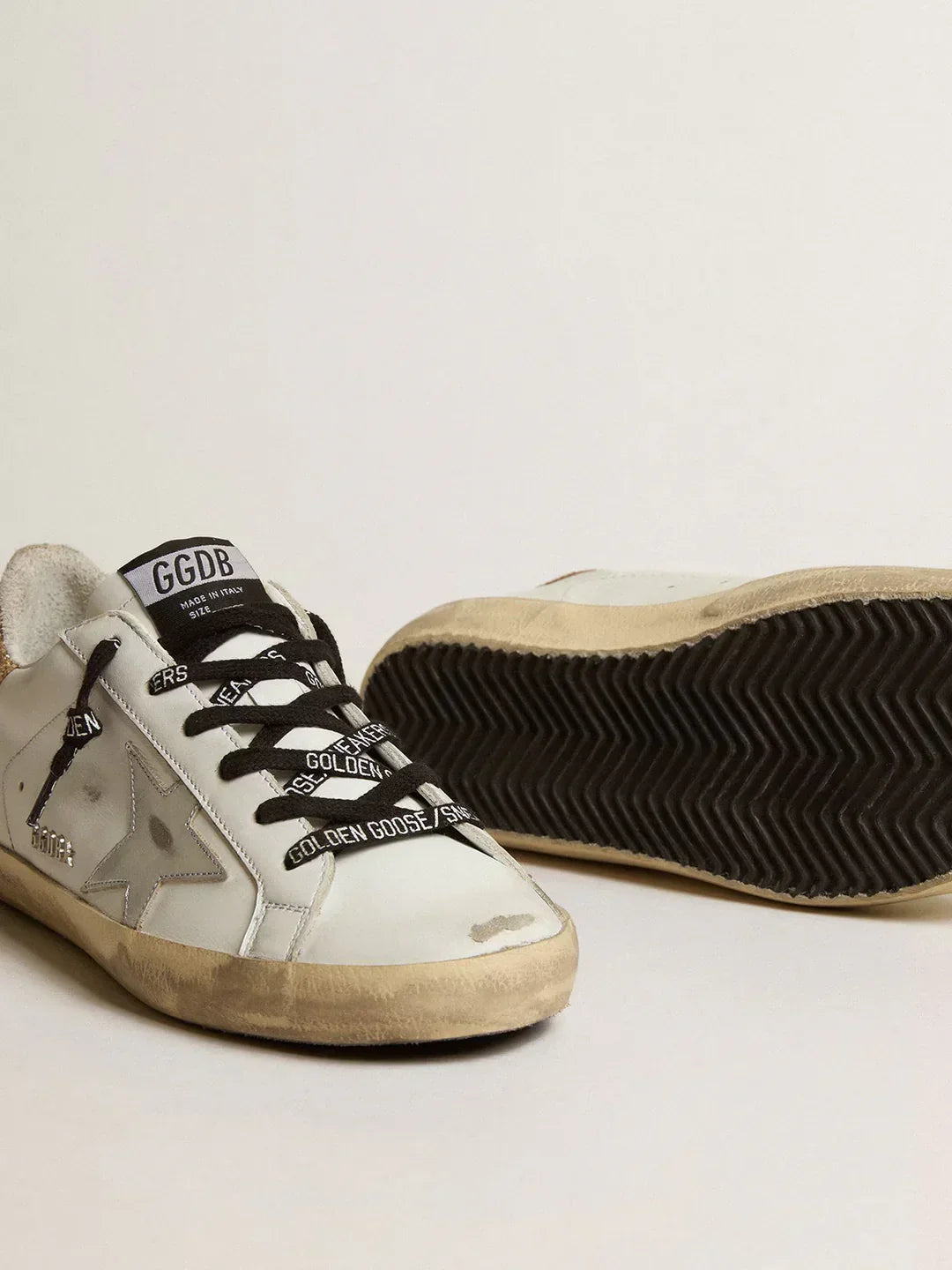 Super-Star en cuir blanc avec contrefort pailleté