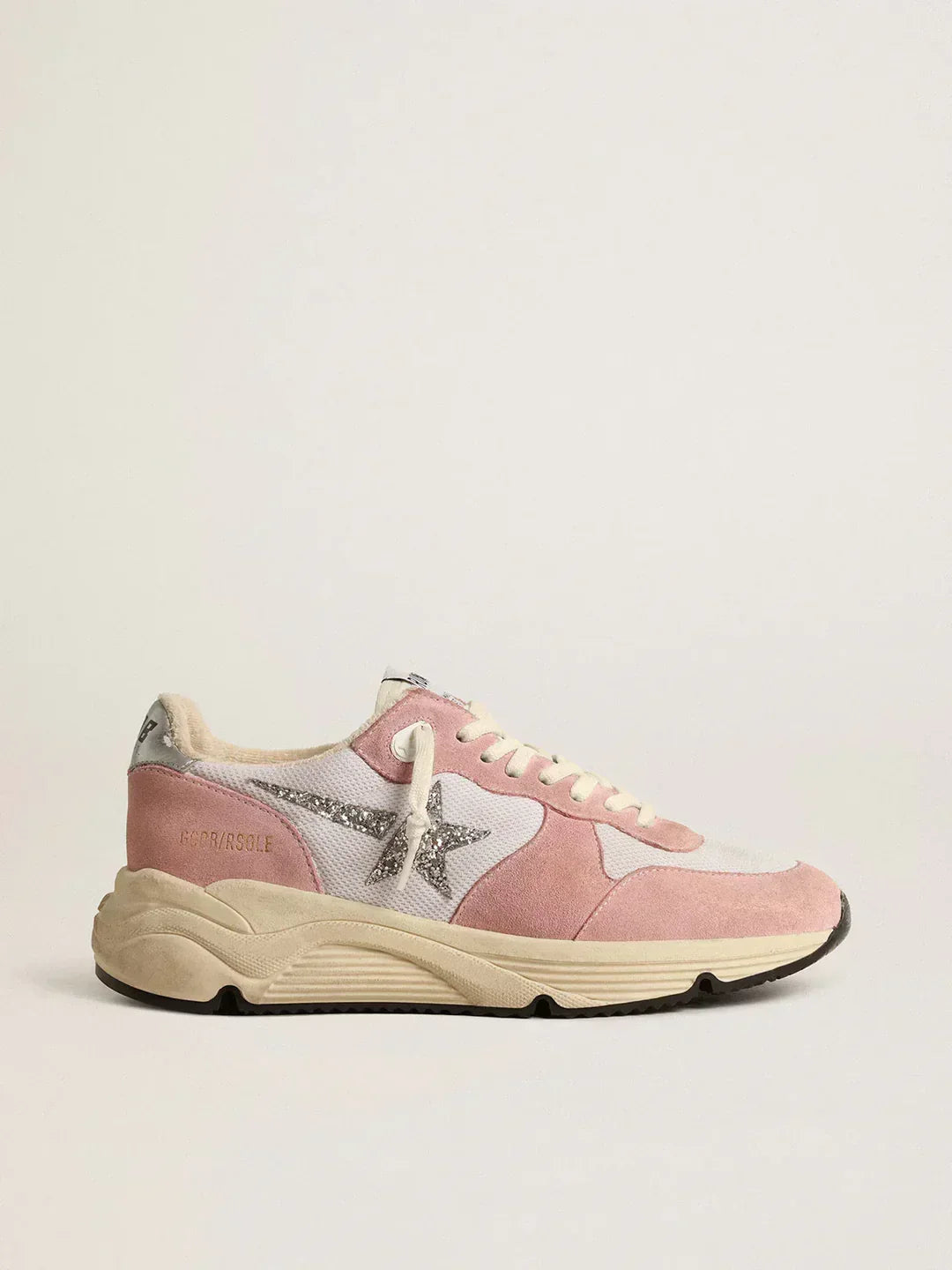 GGDB - Running Sole pour femme en résille grise et daim avec étoile à paillettes argentées