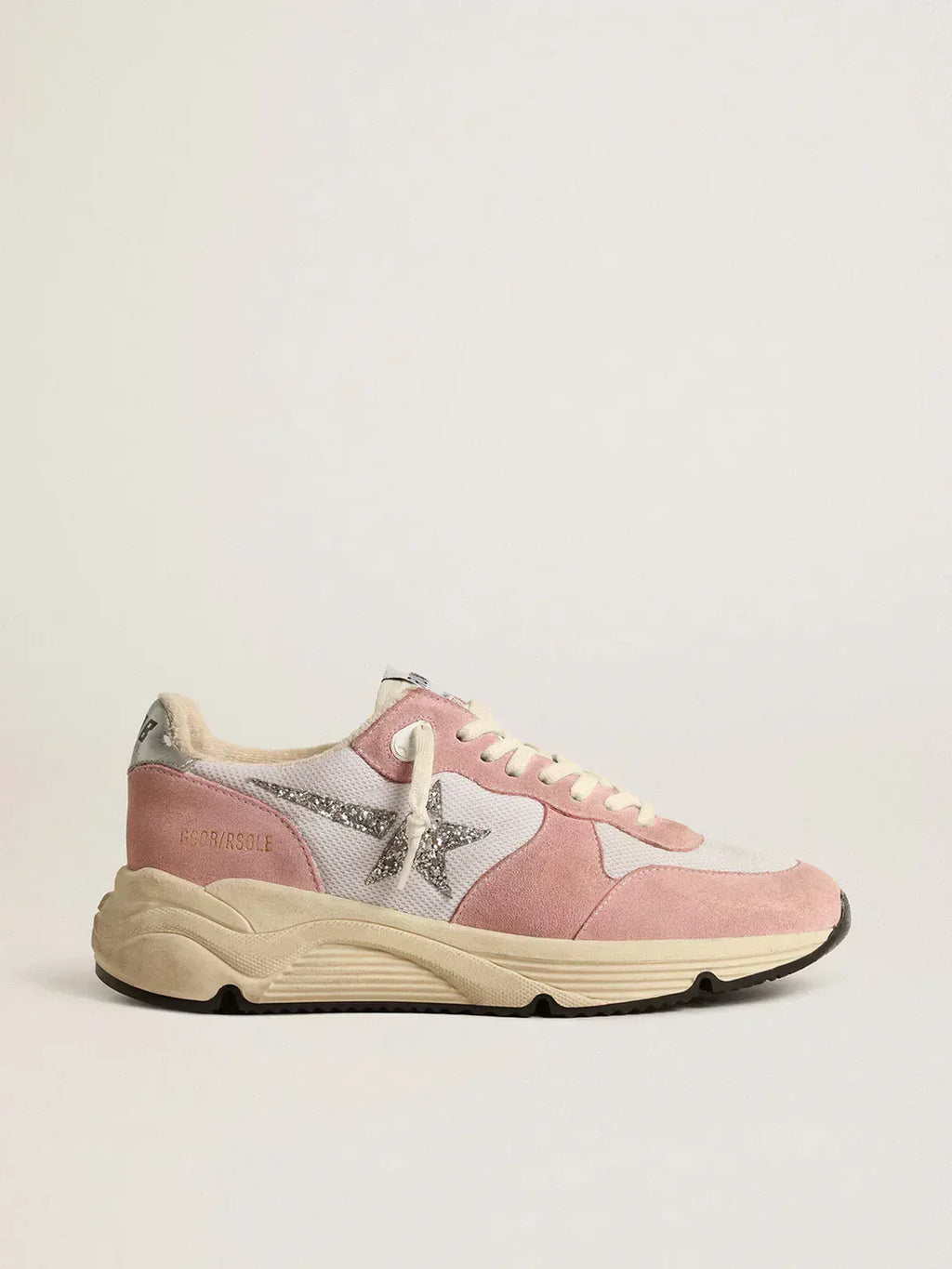 Running Sole pour femme en résille grise et daim avec étoile à paillettes argentées