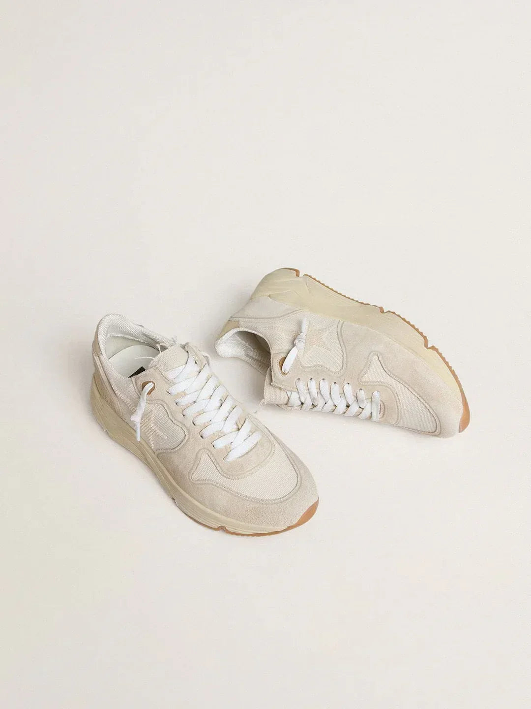 GGDB - Running Sole pour femme en toile avec étoile beige et contrefort en cuir lamé platine