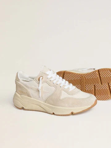 Running Sole pour femme en toile avec étoile beige et contrefort en cuir lamé platine