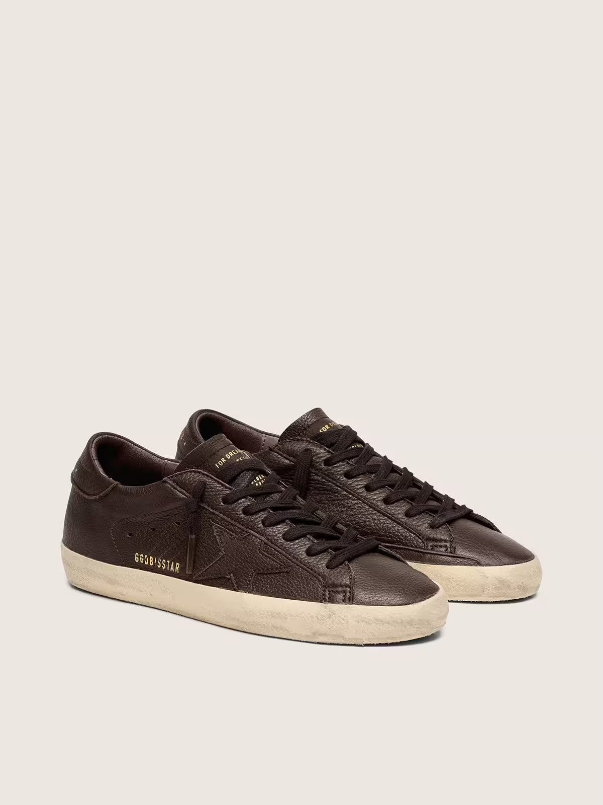 Super-Star pour homme en cuir marron foncé avec étoile en cuir ton sur ton
