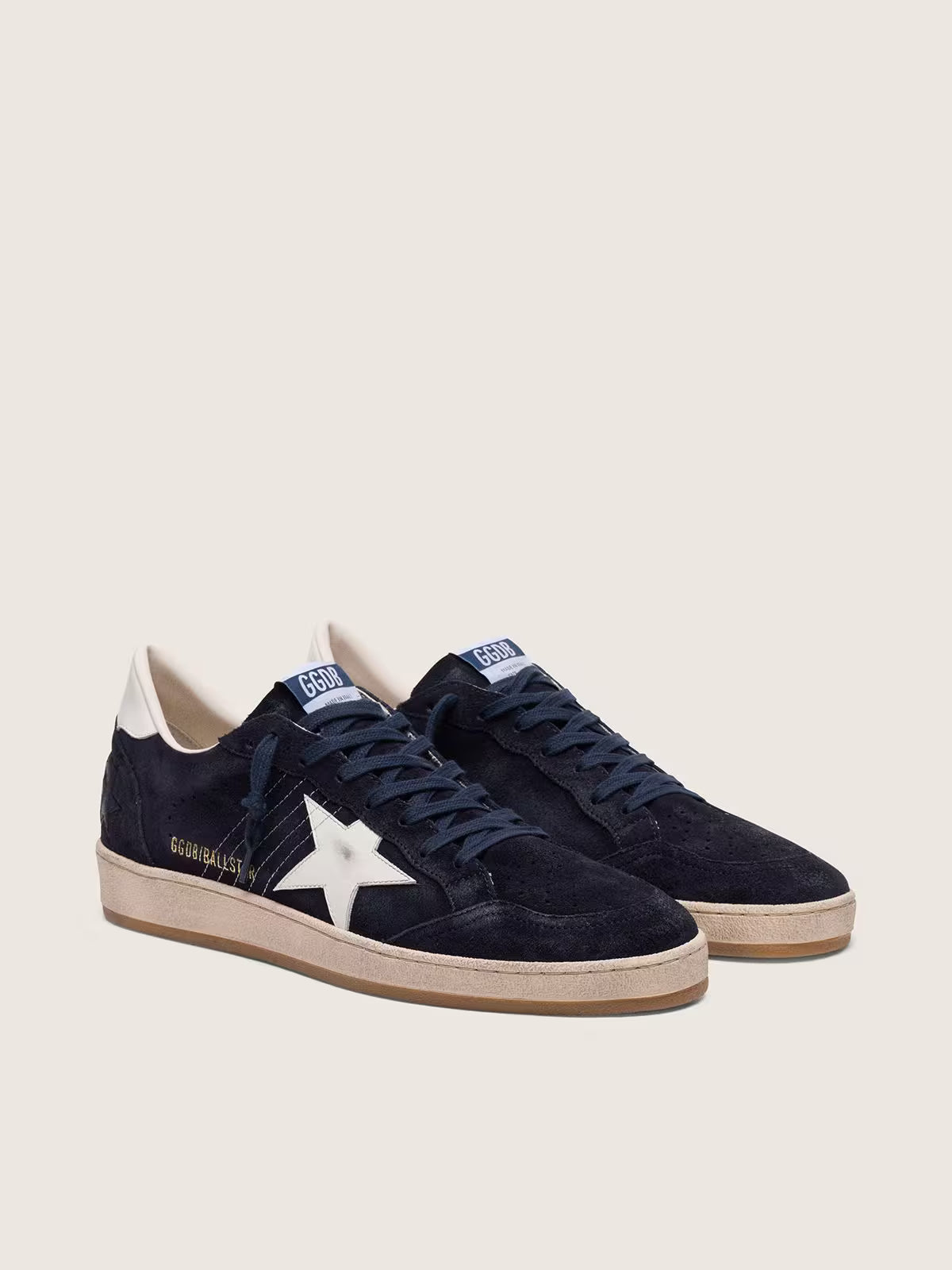Ball Star homme en cuir velours bleu foncé avec étoile en cuir blanc