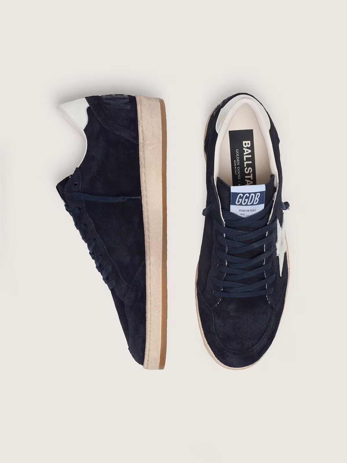 Ball Star homme en cuir velours bleu foncé avec étoile en cuir blanc