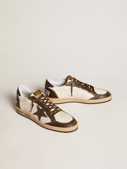 Ball Star en cuir nappa et en résille avec étoile en daim et empiècements en cuir marron