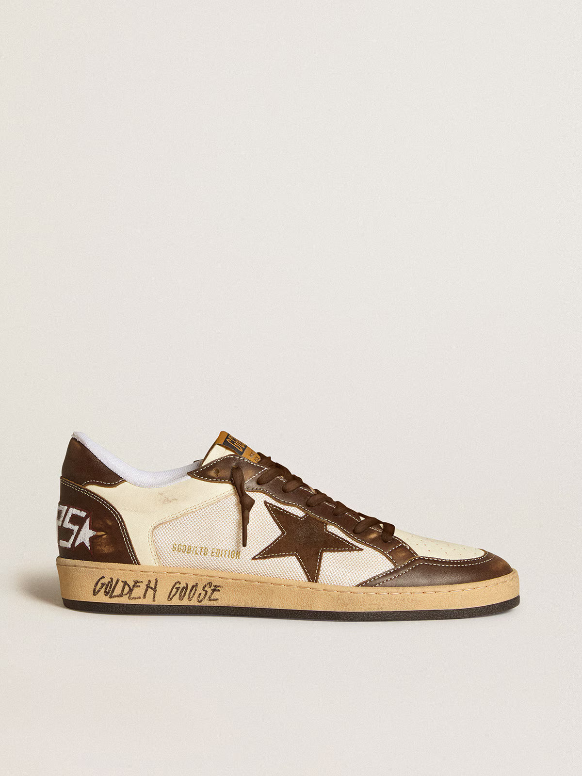 Ball Star en cuir nappa et en résille avec étoile en daim et empiècements en cuir marron