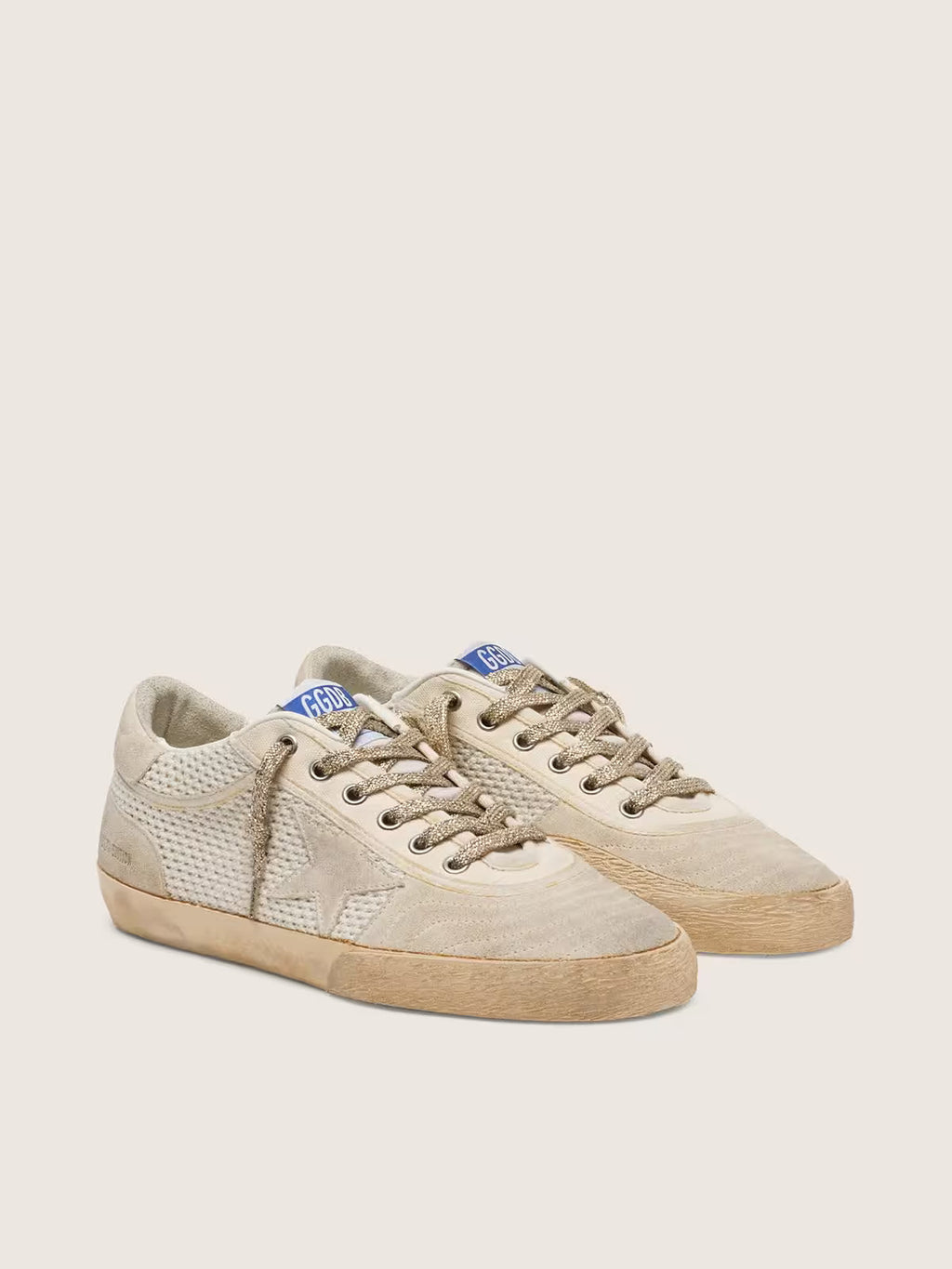 Super-Star LAB pour homme en résille et cuir velours blanc et beige
