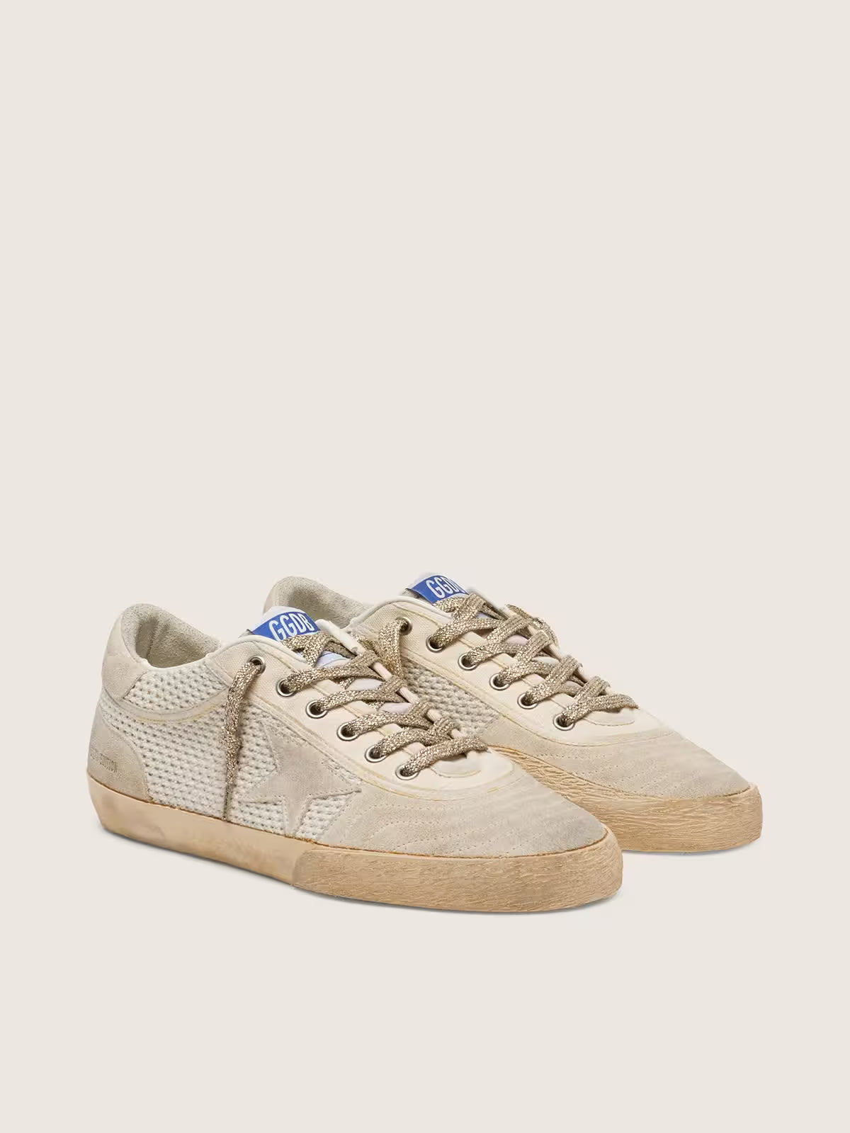 Super-Star LAB pour homme en résille et cuir velours blanc et beige
