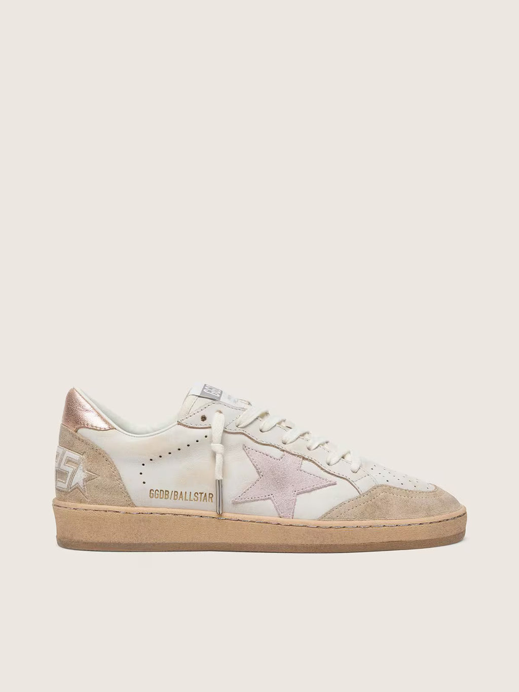 Ball Star avec étoile en daim rose, bords à paillettes argentées et contrefort or rose