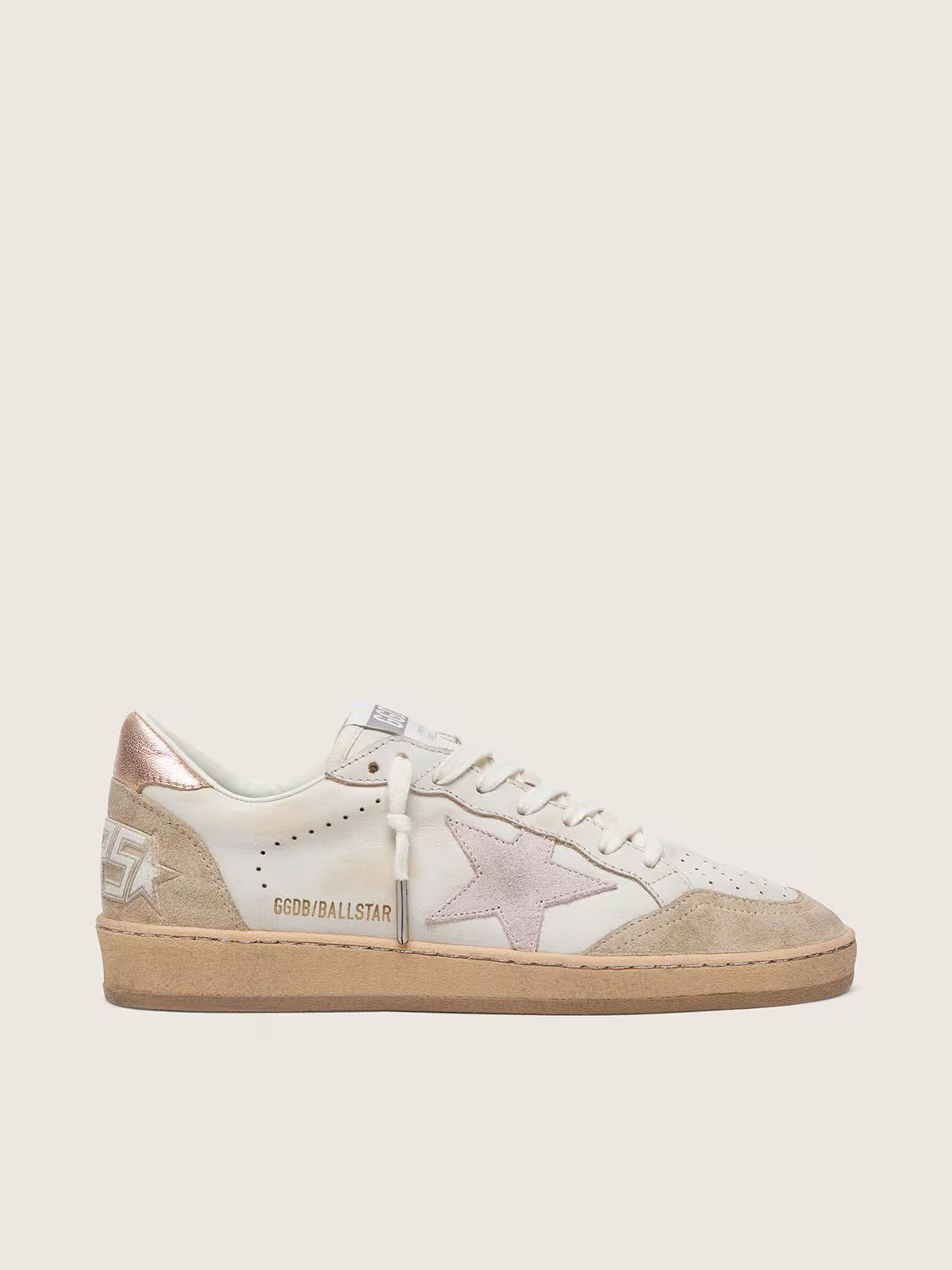 Ball Star avec étoile en daim rose, bords à paillettes argentées et contrefort or rose