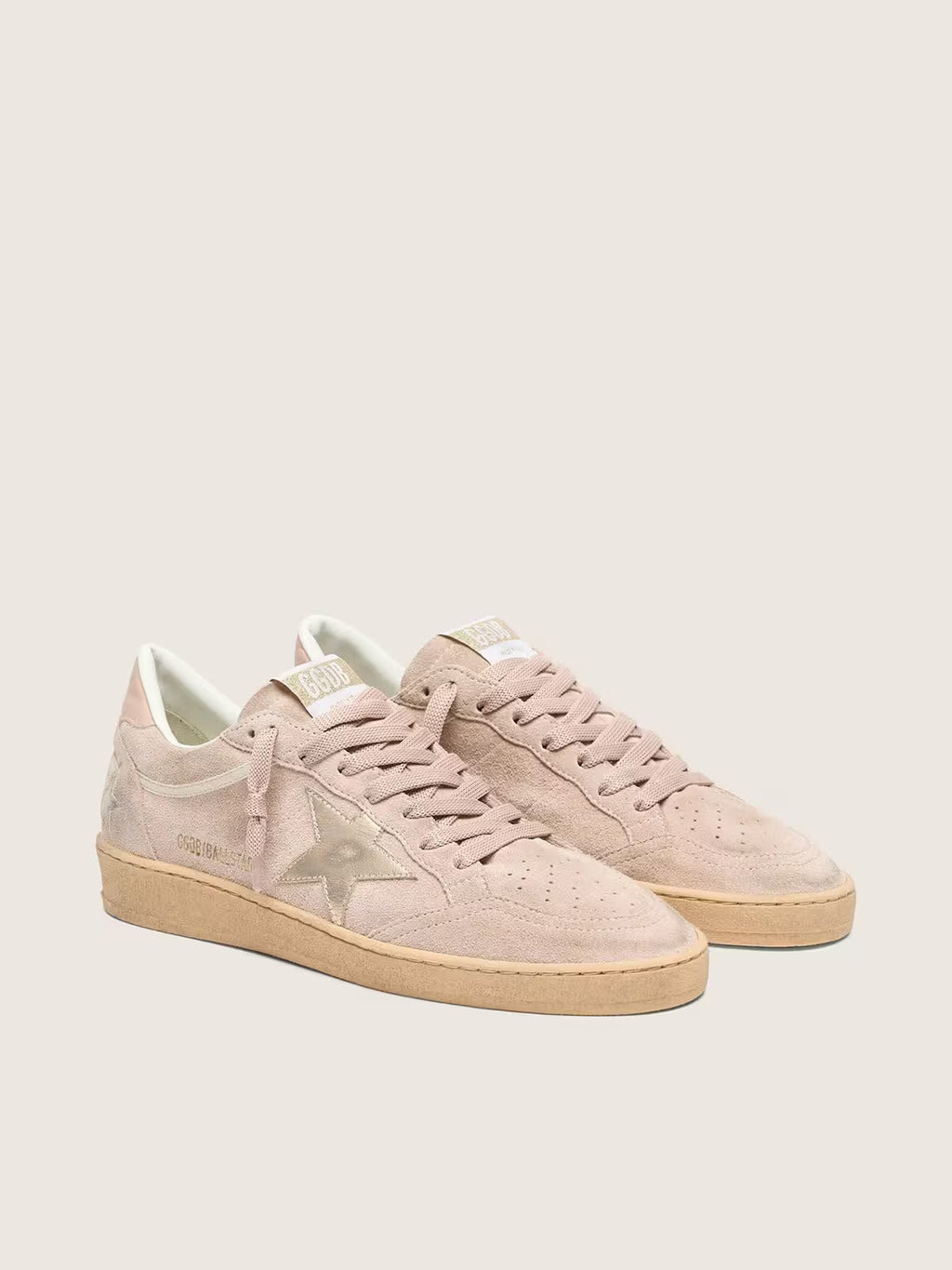 Ball Star pour femme en cuir velours rose poudré avec étoile lamée dorée