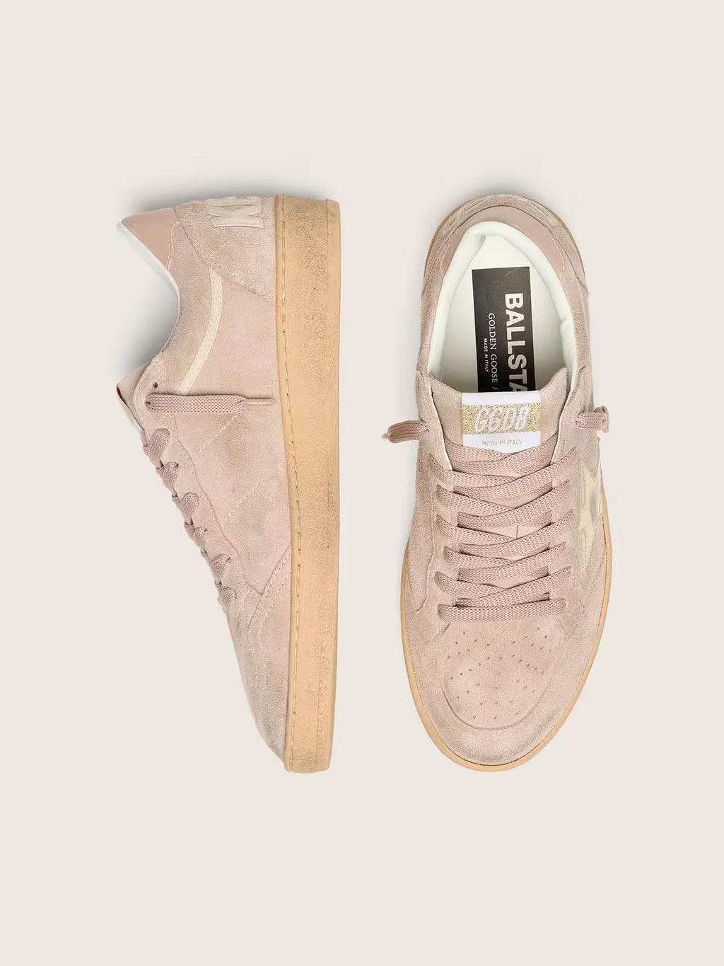Ball Star pour femme en cuir velours rose poudré avec étoile lamée dorée