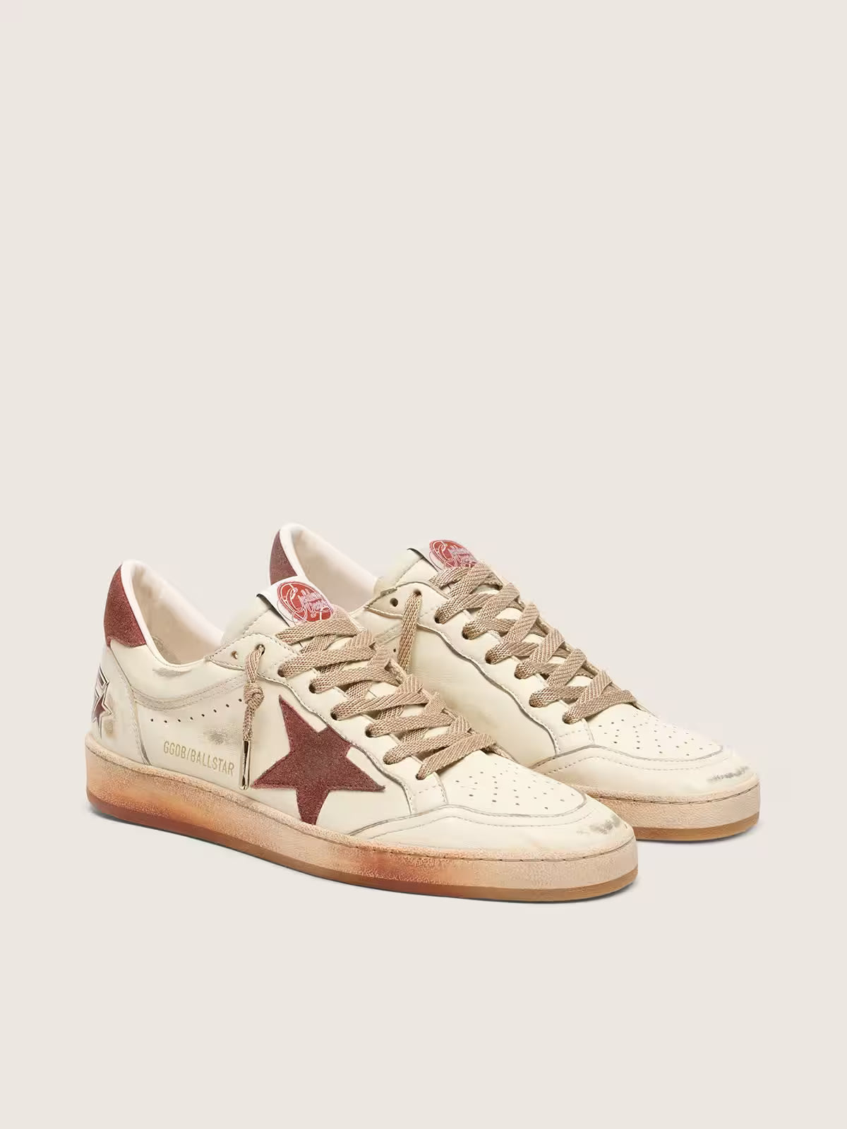 Ball Star femme en cuir blanc avec étoile et empiècement en cuir rouille