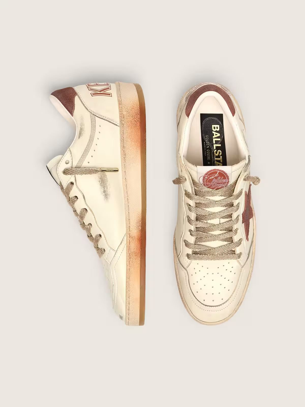 Ball Star femme en cuir blanc avec étoile et empiècement en cuir rouille