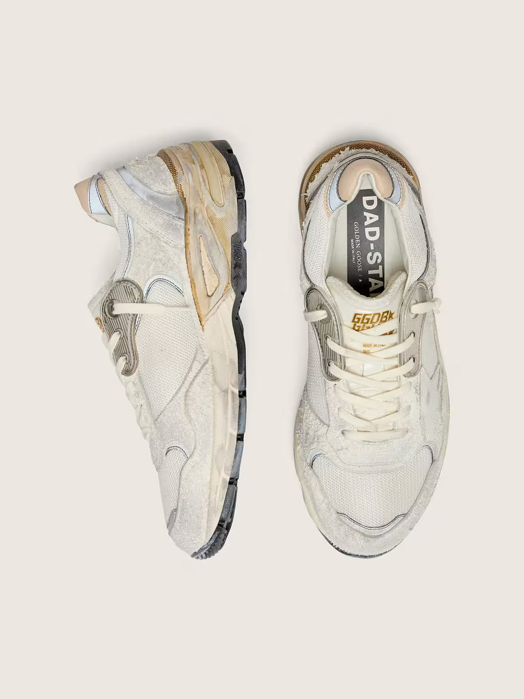 Dad-Star pour femme en cuir velours et résille avec étoile en cuir blanc et contrefort en cuir beige